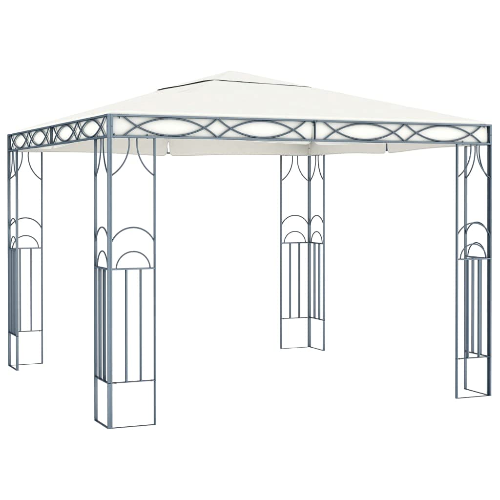 Pawilon ogrodowy 300 x 300 cm, kremowo-biały, z łańcuchem świetlnym LED, stalowym stelażem, poliestrowym dachem, składany, na taras, balkon, festiwal, wesele, grillowanie, imprezę w ogrodzie