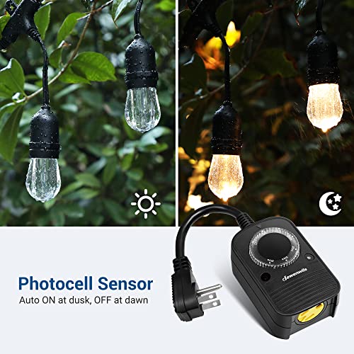 Dewenwils Outdoor Timer For Lights, Dusk To Dawn Sensor Timer For Electrical Outlet, Weatherproof, 10A, 1/2 Hp, Ul Listed, 2 Pack #TOP1