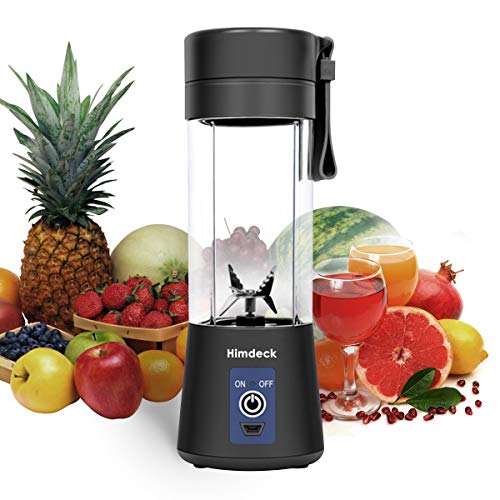 Personal Blender, Portable Blender for Smoothies and Shakes Handheld Electric Fruit Mixer Machine Six Blades 380mL USB Rechargeable Ice Mini Juicer Cup Home/Office/School/Outdoors (Black)