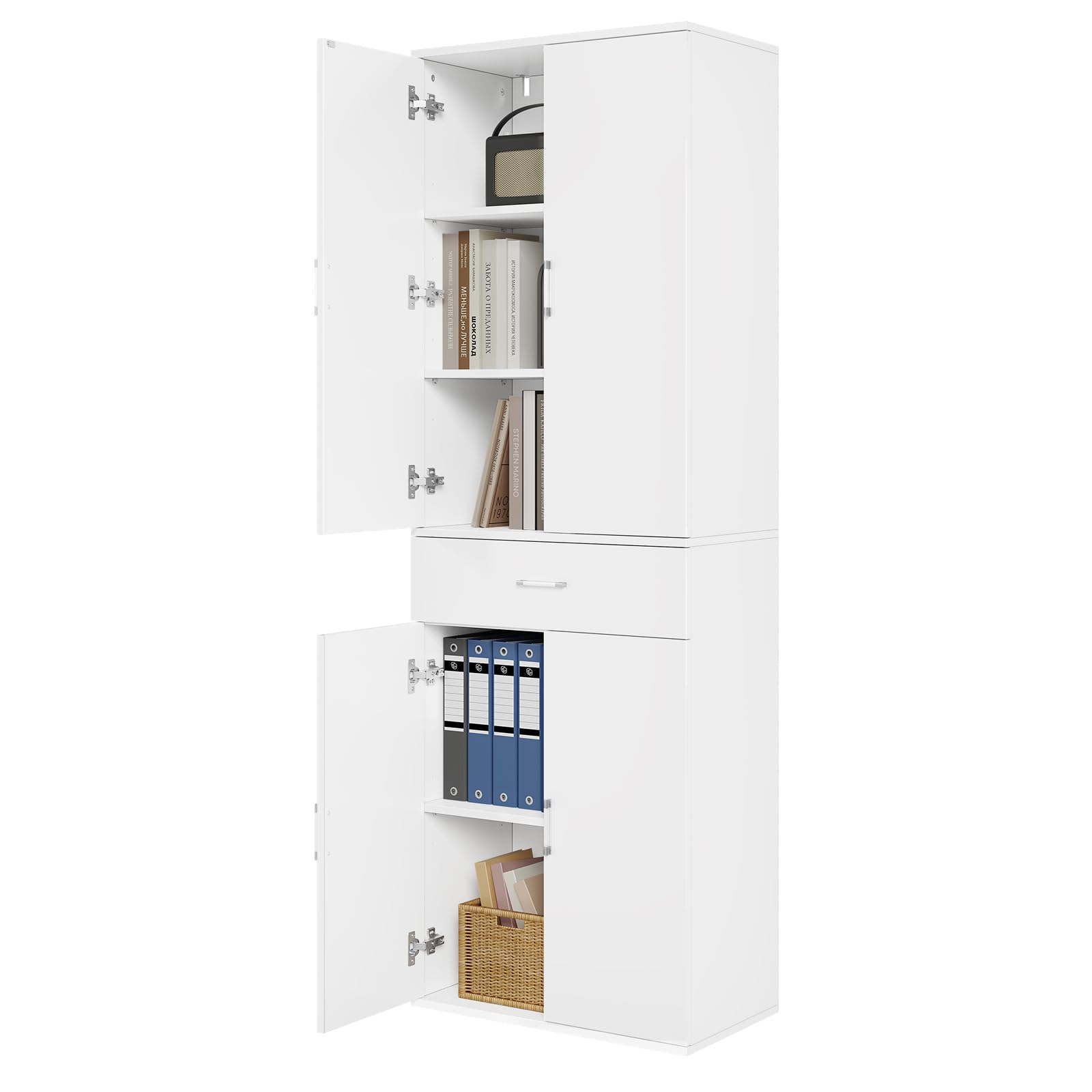 eSituro Meuble Rangement Bureau, Armoire de Rangement, Placard Rangement, 3 Étagères Réglables, 1 Tiroir, en Bois d'Ingénierie, 60x34x180cm, Blanc