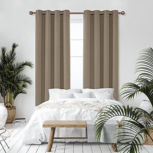 Deconovo Home Decorative Room Curtains Darkening Solid Curtains Thermal Insulated Blackout Curtains for Kids Bedroom 135x240cm Taupe Two Panels - Image 3