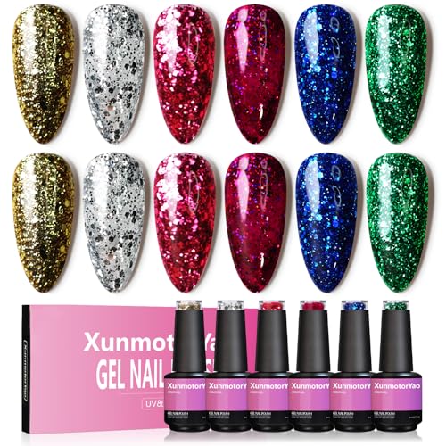 Kit de esmaltes en gel 6 colores brillo dorado y plateado