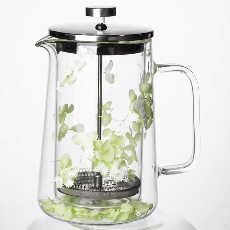 Briclis Glass French Press Coffee Maker 34oz, Embedded Dried Flower Double Wall Borosilicate Coffee Press, No Plastic, 4-Level Stainless Steel Filter for Tea & Cold Brew, Cute Decorative Design
