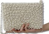 Geiomoo Pearl Purses with Chain, Luxury Glitter Crossbody Beaded Evening Shoulder Bag Sparkly Handbags for Women (White)