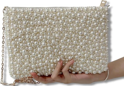 Image of Geiomoo Pearl Purses with Chain, Luxury Glitter Crossbody Beaded Evening Shoulder Bag Sparkly Handbags for Women