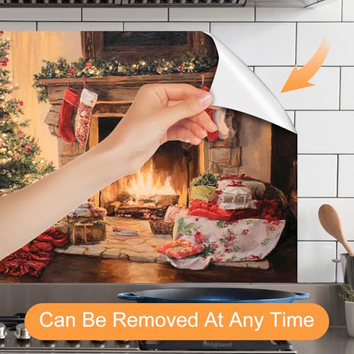 Image of Christmas Tree Fireplace Backsplash Peel and Stick, 35.4x23.6 in