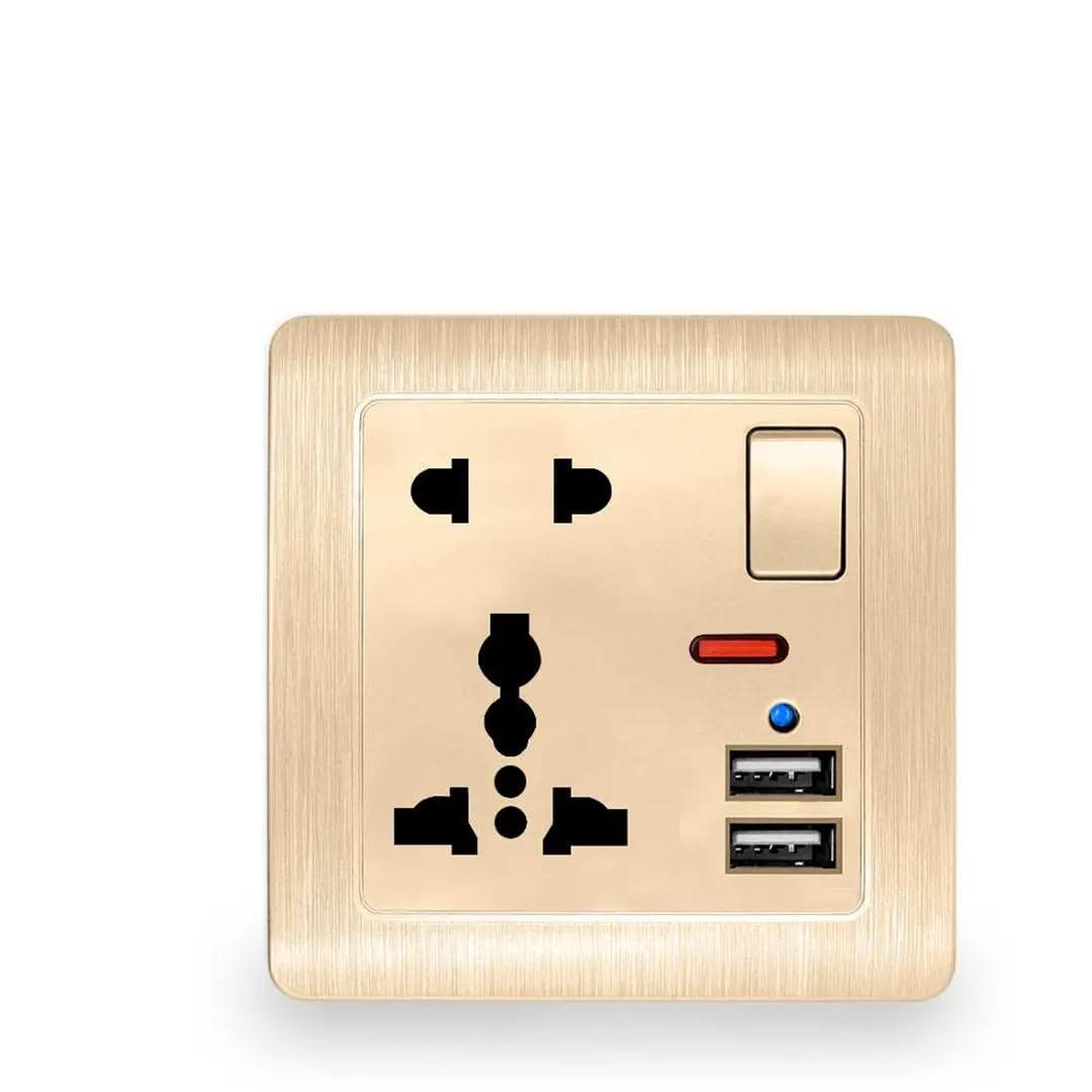 Prise De Charge USB 2,1 A, Double Port USB, AC 110-250 V, 13 A, Prise Murale Multifonctionnelle À 5 Trous Avec Mise À La Terre Standard