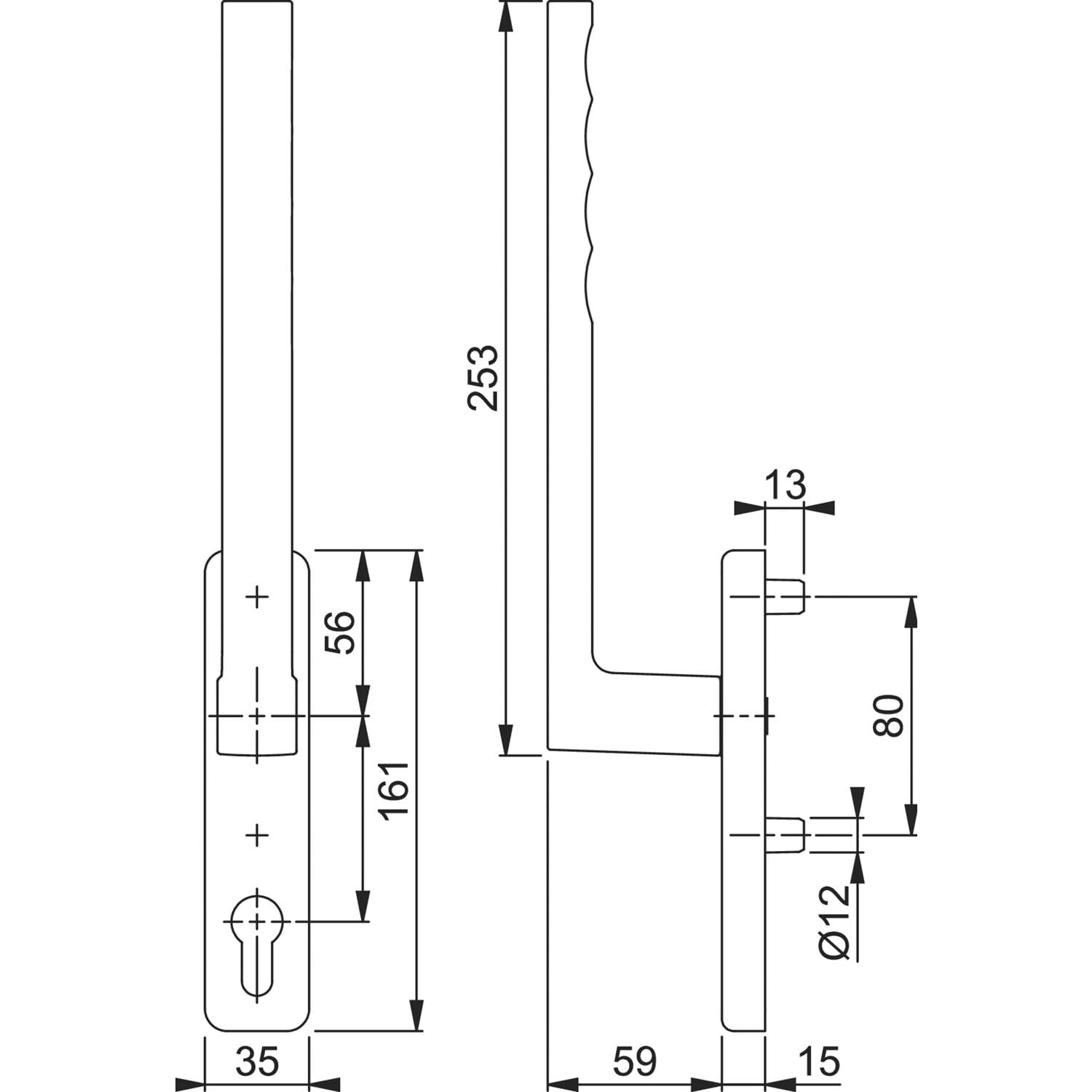 Hoppe Hebeschiebetür Griff Toulon PZ - Balkontürgriff Außen - Länge 253mm, Aluminium edelstahlfarbig