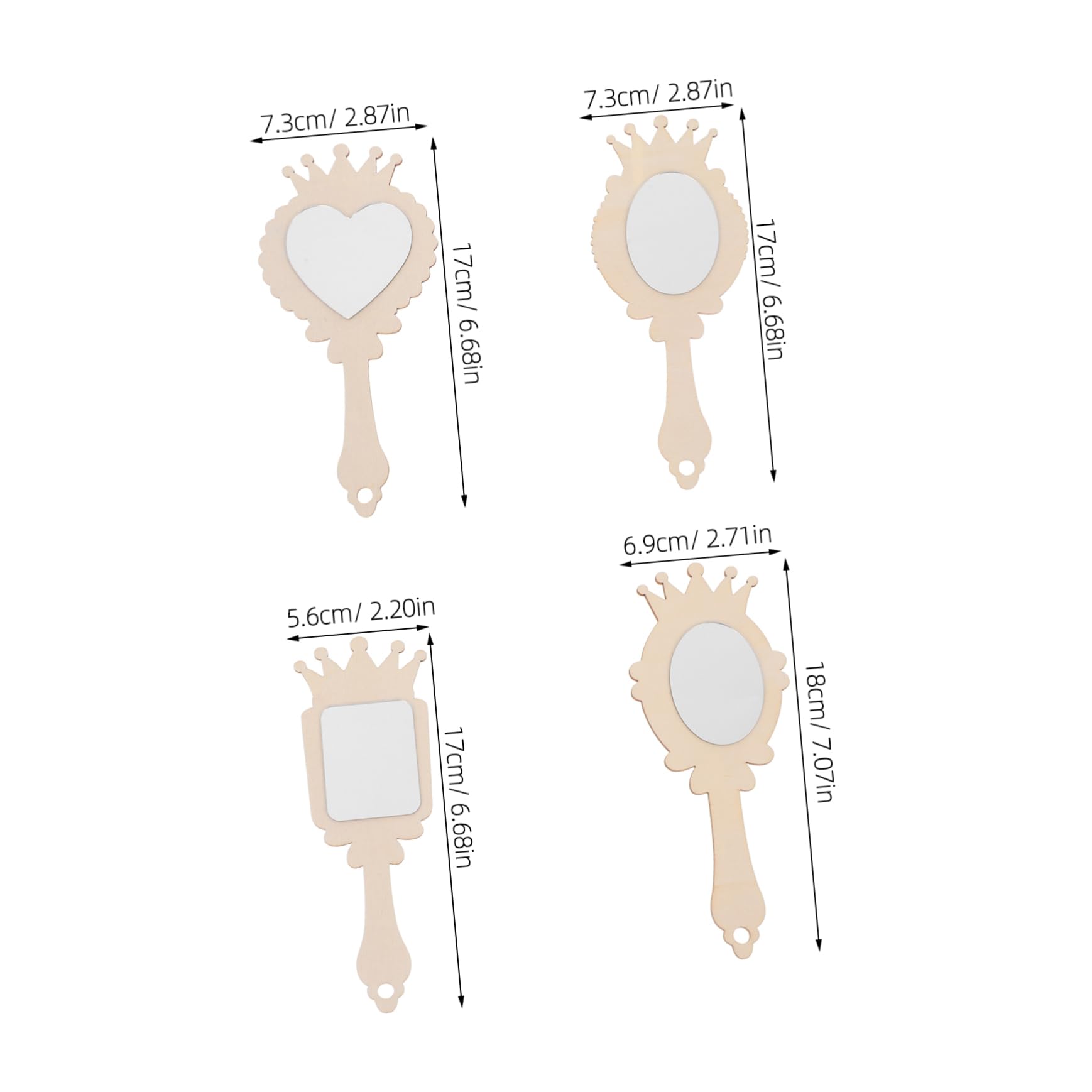 CIYODO Girls' Wooden Mirror DIY Kit 1 Set Unpainted Handheld Craft Mirrors for Kids