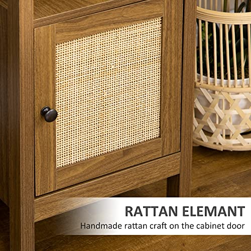 Homcom Space-Saving Small Computer Desk With Storage Shelf & Rattan Cabinet, Writing Desk Home Office Desk Workstation Table, Light Walnut #TOP4
