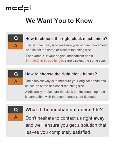 MCDFL Clock Mechanism Replacement 3 Set Quartz Movement Silent Battery Operated Non-Ticking Powered Wall Watch Motor Hands Insert DIY Clocks Making Works Repair Parts Kit 6mm/0.24in Thread Length 227S