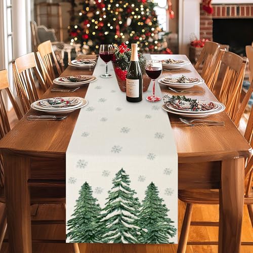 Tischläufer Weihnachten Baum Kiefer Xmas Schneeflocken Schnee...