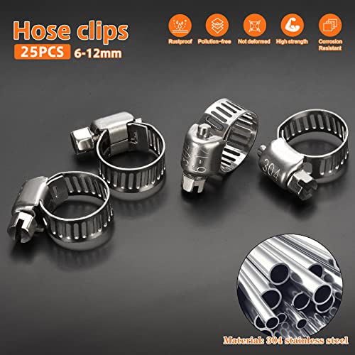 oumuik Pipe, Jubilee, Hose, Ducting Clips/Clamp Stainless Steel 6-12mm Adjustable 25 Pcs, Silver, pipe clamp-25 - Image 2