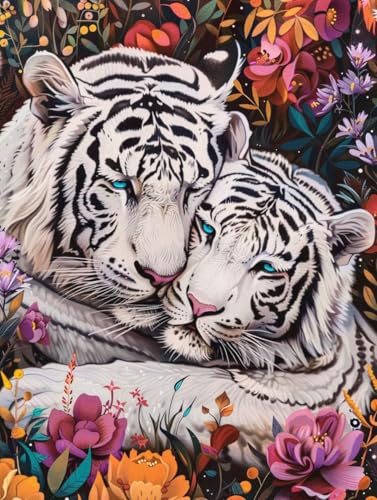 Pintar por números adultos tigre 100x130cm para manualidades DIY y decoración con lienzos flores