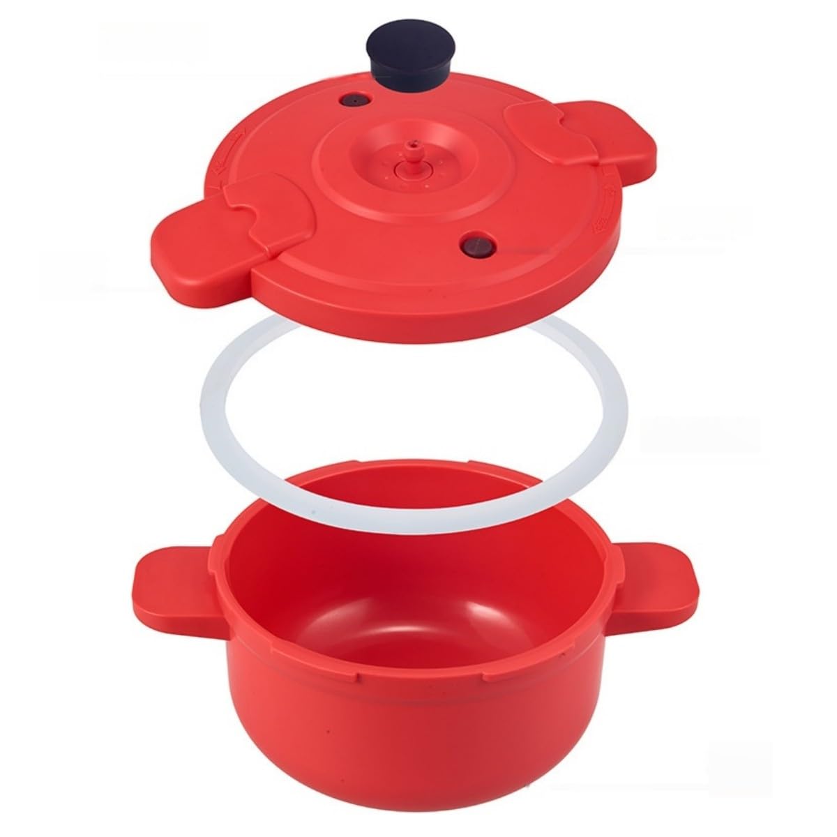 Mikrowellen-Schnellkochtopf, Schnellkoch-Dampfgarer für Reis, Gemüse, Nudeln, platzsparendes Küchenwerkzeug, PP + Silikon, Rot, 27,5 x 14 cm