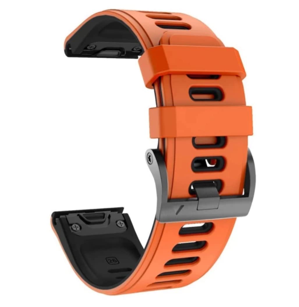 Double Silicone breathable design strap 26 mm width Compatible with Garmin Fenix 5X/ Fenix 5X Plus/Fenix 6X/Fenix 6X Pro/Fenix 3/Fenix 3 HR/Descent MK1/D2 Delta PX hh