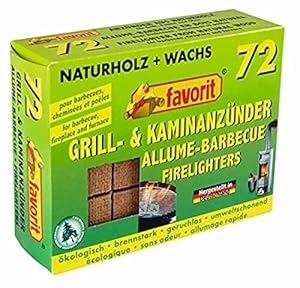 Favorit Anzünder für Grill, Kamin; Echtholz und Wachs, besonders brennstark, Brenndauer ca. 8-10 Minuten; 72 Stück - 1828