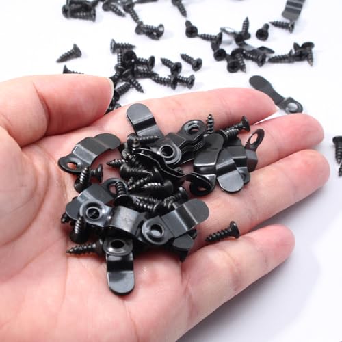 Image of Bonsicoky 100 Pack Metal Picture Frames Turn Button Fasteners with 100 Pieces Screws - Black Frame Picture Hardware Backing Clips for Hanging Pictures, Photos