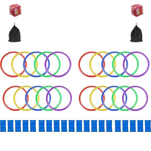 Aoccqkf幼稚園 子供 跳び箱 ジャンピング ホッピング サーキット トレーニング 知覚統合 おもちゃ 運動 色リング つなぎパーツ 収納袋付き 親子トレーニング インタラクティブ 子供用おもちゃ (直径42cm)