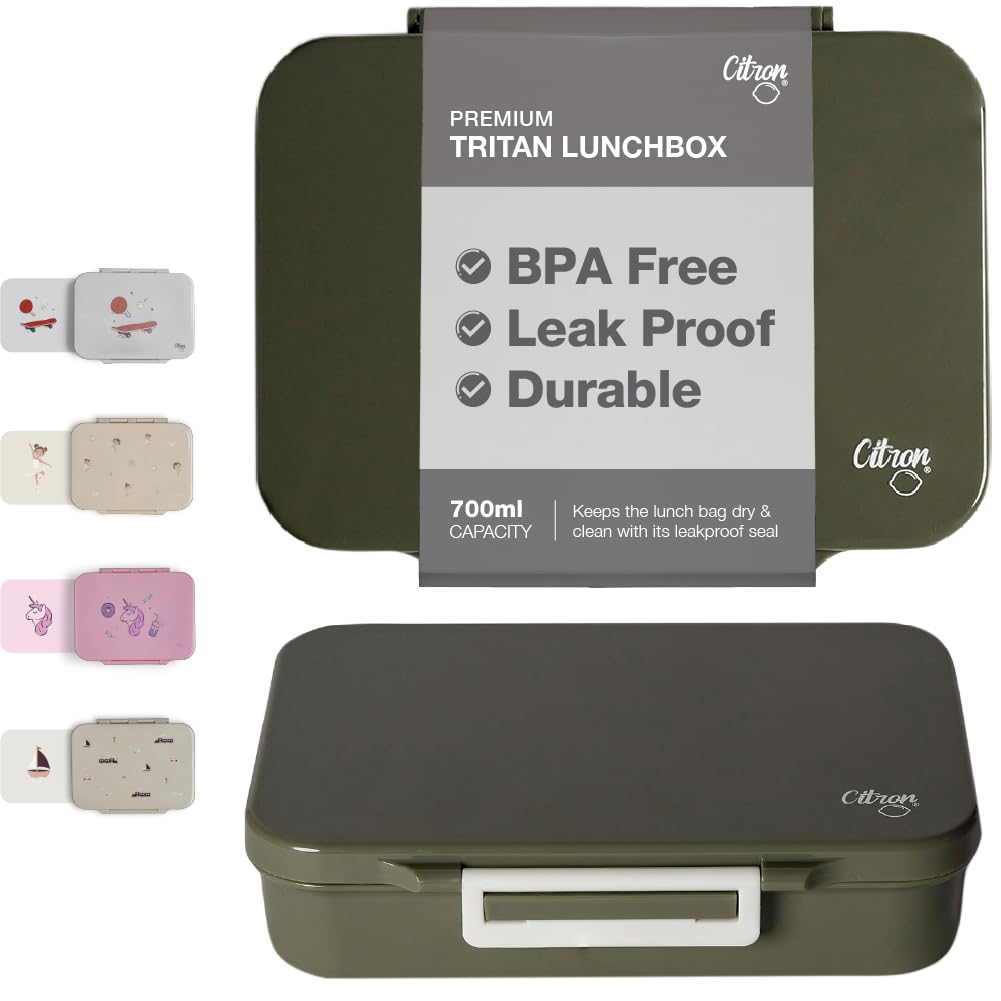 Tritan Lunch Box for Kids with 4 Compartment Easy to Open, Great for School & Travel, Elegant Green Design