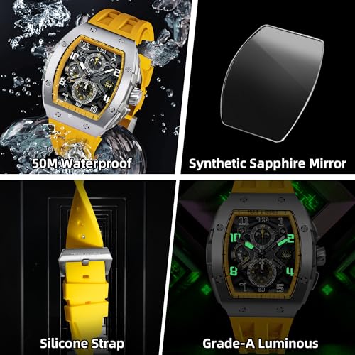 Image of TSAR BOMBA Mens Watches Luxury Tonneau Watches for Men Waterproof 50M Analog Watch Chronograph Calendar Date Men's Dress Business Work Watch Diver Large Square Face Wristwatch