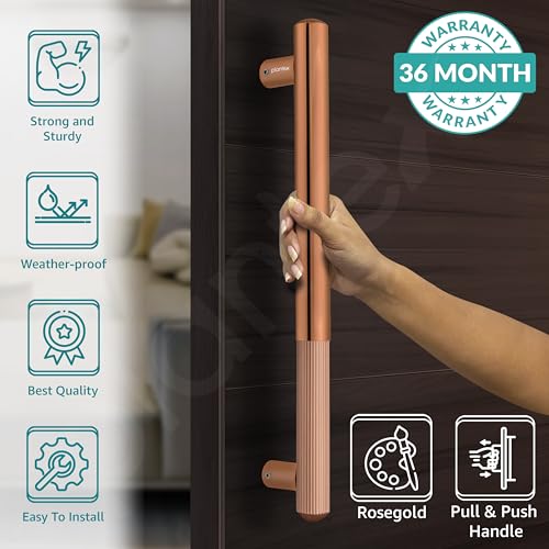 Image of Plantex Door Handle /14 Inch Main Door Handle /Stainless Steel and Aluminium Door Handle /Pull-Push Door Handle /Door Accessories (Pack of 1, Rose Gold)
