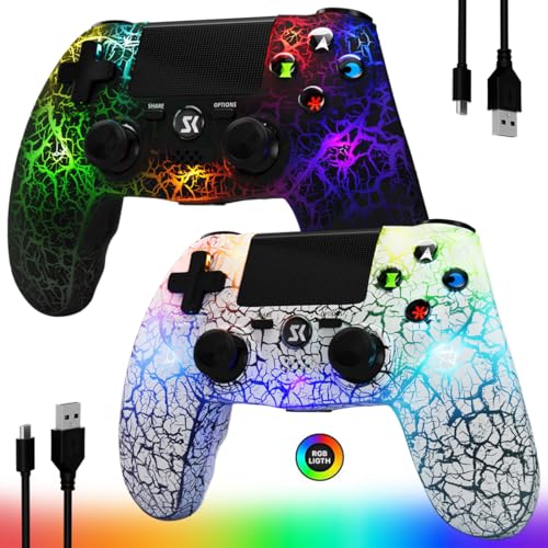 Image of CHENGDAO Controller for PS4, Wireless Controllers for PlayStation 4 /Pro /Slim, Remote Control with Adjustable RGB Light /1000mAh Battery /6-Axis Motion Sensor /Double Vibration /3.5mm Audio Jack, 2 Pack