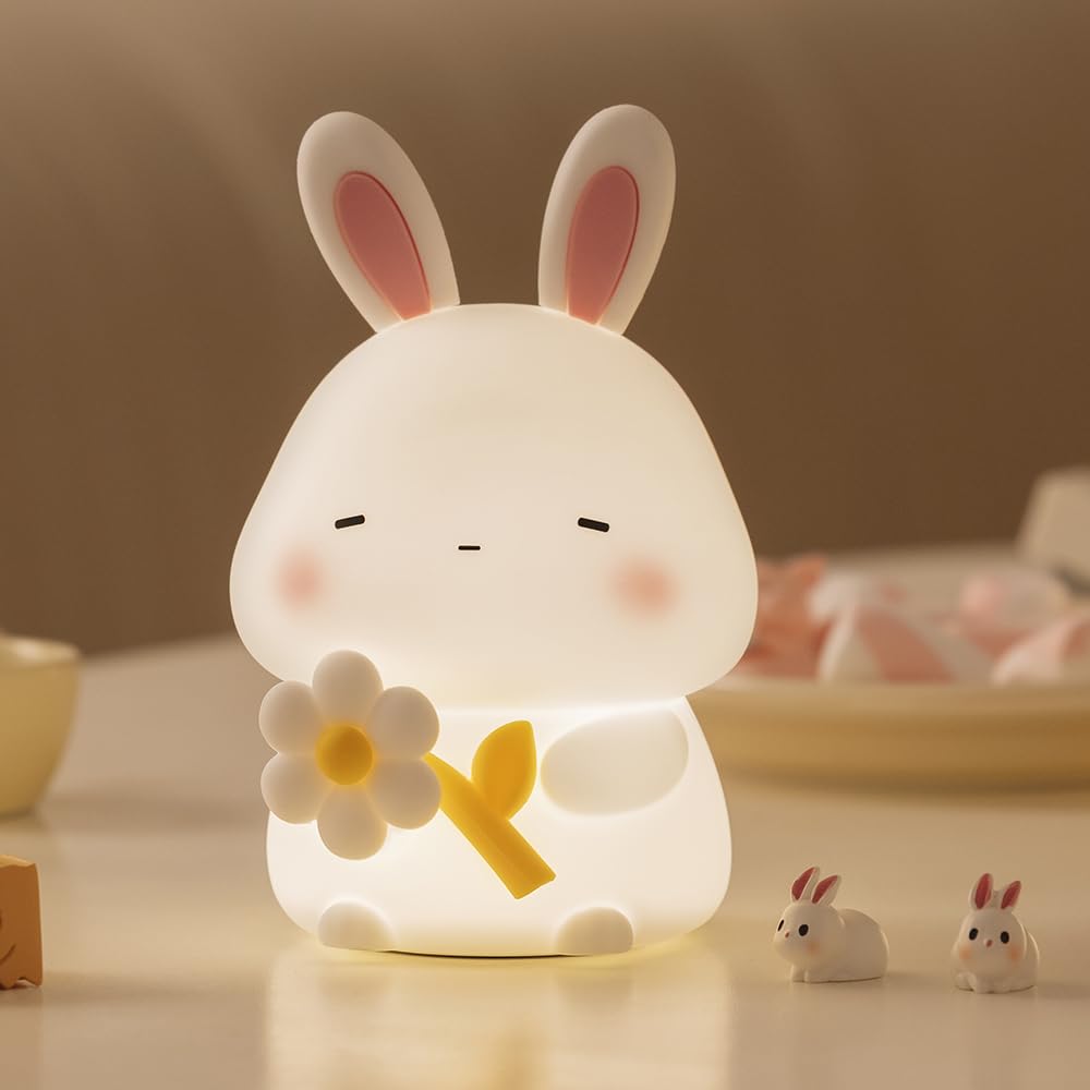 KinYiLO Bunny Gifts for Girls, 16 Colours+Remote Control+Silicone+Dimmable +30MinTimer Kids Bunny Night Light,Rechargeable Cute Nursery Light for Toddlers, Children and Newborns