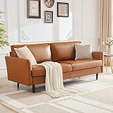 WILLOVE 80'' Faux Leather Sofa, 3 Seater Leather Couch with Cozy Wide Seats and Padded Cushions, Mid-Century Modern Loveseat Couches for Living Room, Easy Assembly, Camel