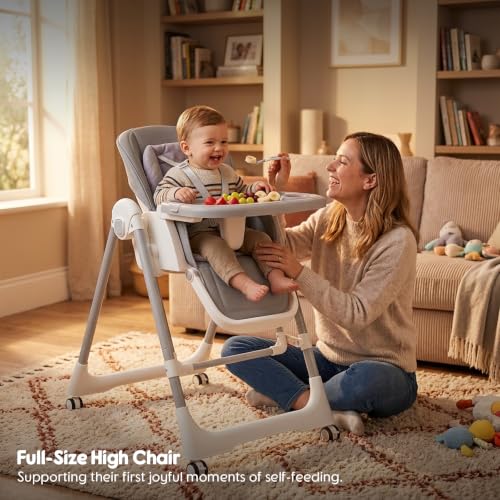Image of Foldable High Chairs for Babies and Toddlers Convert to Baby Rocker | Convertible with Reclining Seat & Leg Rest, 3-in-1 with Tool-Free Assembly