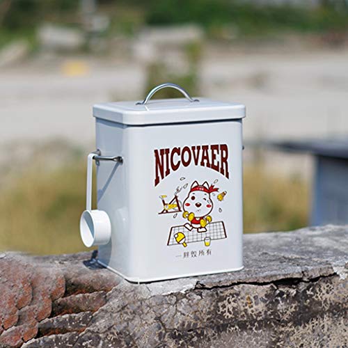2.5kg Metal Food Storage Box, Storage Box With Handle and Color Spoon, Pet Snack Cans, Moisture-proof and Fresh-keeping (Color : White)