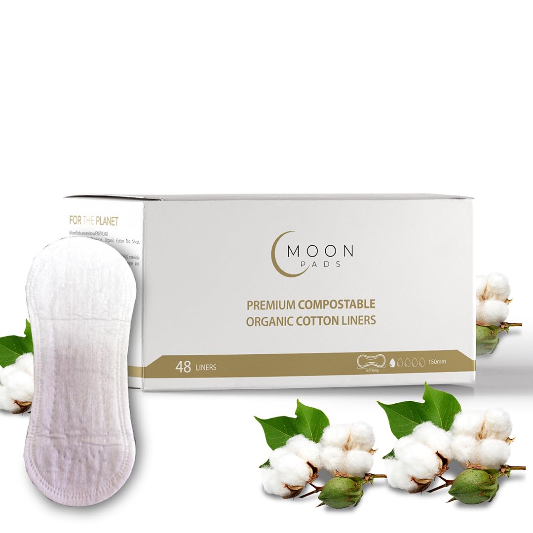 MoonPads Panty Liners for Women, Ultra Thin, 48 Pack, Organic Cotton Panty Liners, Feminine Care Micro Sanitary Pads with Leak-Lock Protection, Vegan, Non-Toxic, BPA & Cruelty-Free, Hypoallergenic