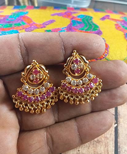 Image of Copper Gold Plated Ruby Earrings For Women & Girls