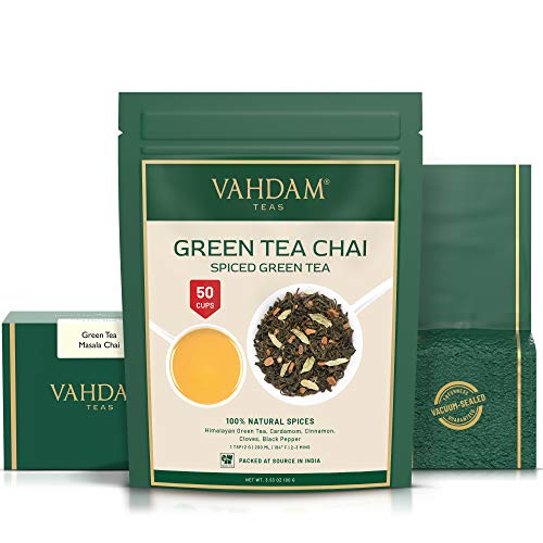 Image of Green Tea Masala Chai Tea Loose Leaf - (50 Cups), 3.53oz - Perfect Blend of Natural Green Tea Leaves, Cinnamon, Cardamom, Cloves & Black Pepper - Traditional Green Spiced Chai Tea Recipe