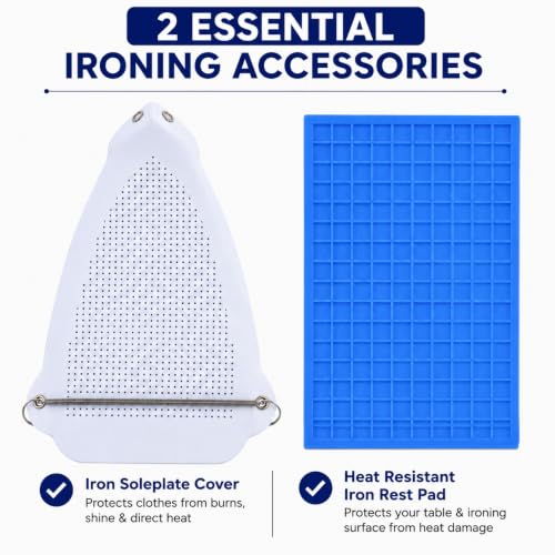 Image of ZENITH Ironing Accessories Combo Pack | Steam Iron Teflon Cover Protector + Heat Resistant Silicone Iron Rest Pad | Non Stick Soleplate Cover | Protect Clothes & Table from Burns & Heat Damage | Heat-Resistant Teflon Material
