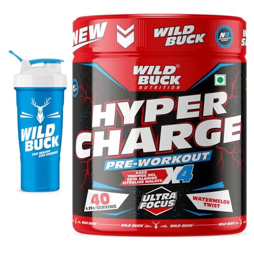 Image of WILD BUCK Wild Pre-X4 Hardcore Pre-Workout Supplement Powder With Creatine Monohydrate,Arginine Aakg,Beta-Alanine,Explosive Muscle Pump [40 Servings,Watermelon Twist] Free Shaker,2 Count