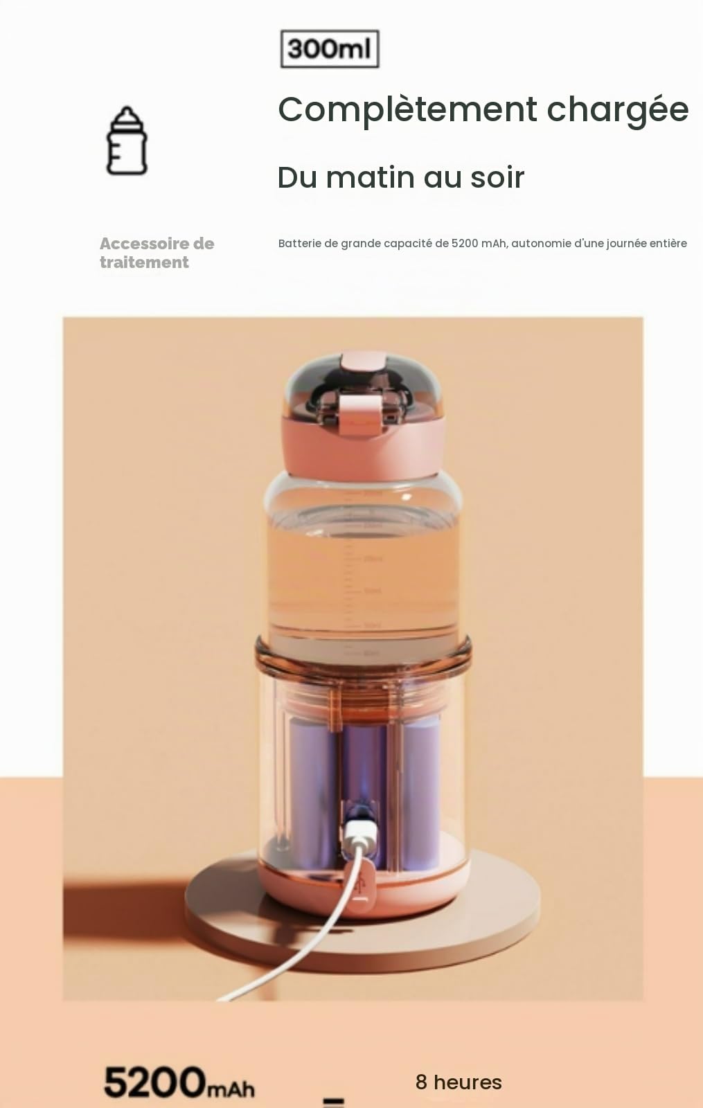 Chauffe-Eau portatif,Chauffe-Eau Portable pour Formule bébé Capacité de 300 ML,Chauffe biberon Nomade sans Fil,Facile à Transporter et adapté aux Voyages