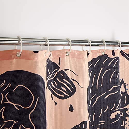 Estmy Vintage Halloween Shower Curtain Set Blush, Heavy Duty Waffle Fabric, Creepy Gothic Skeleton Skulls Bats Fun Cute Halloween Themed Shower Curtains With Hooks Scary Spooky Horror Bathroom Decor #TOP6