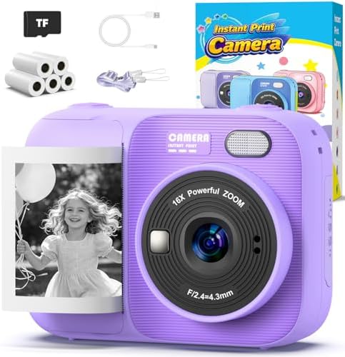 Kids Instant Print Camera with 5 Rolls Print Paper, 1080P HD Came...
