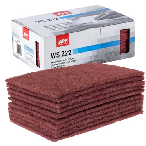 APP WS 222 - Tampons abrasifs en non-tissé, lot de 10, 150 x 230 mm, rouge | Abrasif non tissé pour ponceuse bois, métal, acier et inox | Laine à poncer grain moyen, grain : 320-360