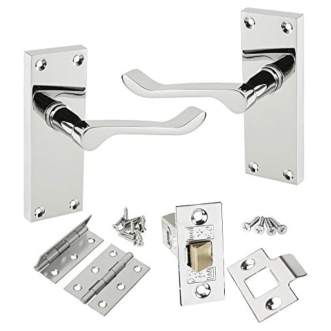 Victorian Scroll Latch Door Handle Pack with Hinges Cover