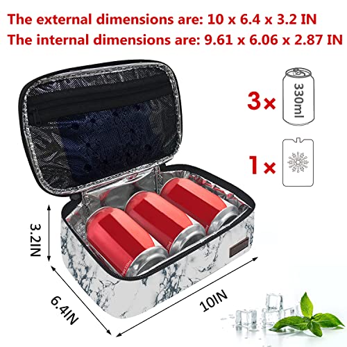 Gloppie Small Lunch Box For Women Men Insulated Lunch Bag Mini Lunchbag For Bento Box Flat Lunch Pail Petty Food Containers Portable Cooler Bags Reusable Snack Bag Loncheras Para Mujer White Marble #TOP2