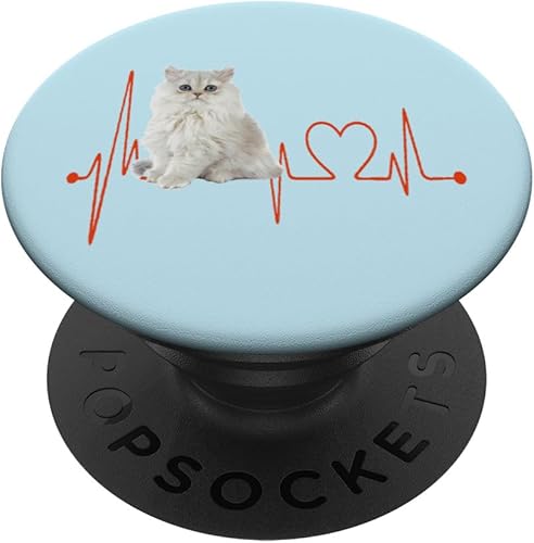 Golden Chinchilla Persa Cat Heartbeat EKG I Love My Cats PopSockets intercambiables PopGrip