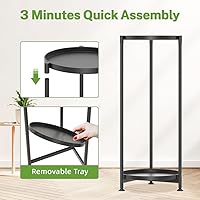 Vista 5 de iDavosic.ly Soporte de esquina de 2 niveles para plantas de interior, estante vertical alto de metal resistente para macetas al aire libre para Negro