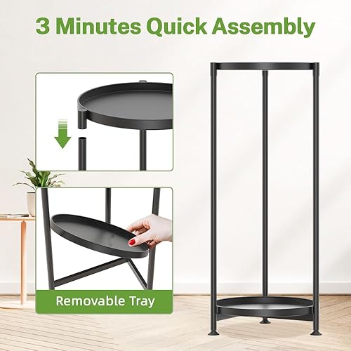 Miniatura 5 de iDavosic.ly Soporte de esquina de 2 niveles para plantas de interior, estante vertical alto de metal resistente para macetas al aire libre para Negro