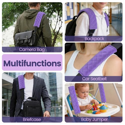 Image of Amooca Soft Auto Seat Belt Cover Seatbelt Shoulder Pad Cushions 2 PCS Universal Fit for All Cars and Backpack for a More Comfortable Driving Violet