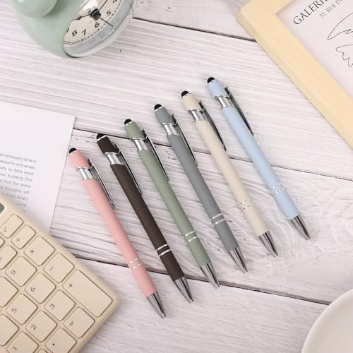 Image of 2-in-1 Stylus Pen Set (6PCS) - Retractable Ballpoint Pen with 1.0mm Black Ink Tip, Metal Stylus for Touch Screens, Pastel - Multicolor - Design