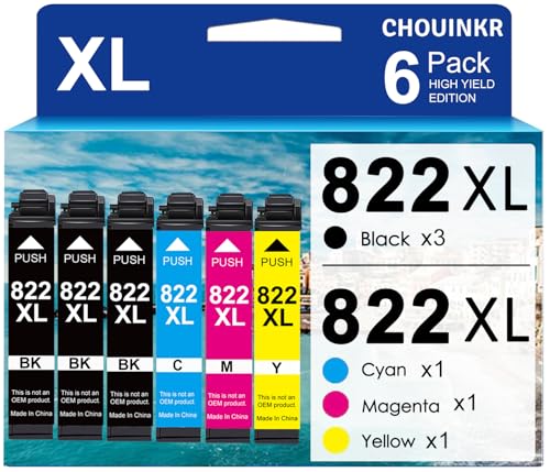 822xl Ink Cartridge Remanufactured Replacement for Epson 822XL 822 XL Ink Cartridges Use with WF-3820 WF-3823 WF-4820 WF-4830 WF-4833 WF-4834 Printer (3 Black Cyan Magenta Yellow)