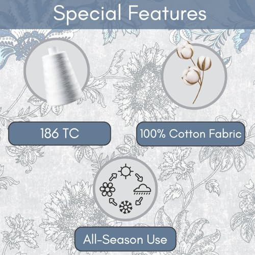 Image of Mafatlal 186 TC Spring Glory Cotton Bedsheet King Size | 108 x 108 Inches | Summer Breathable Fabric Bed Cover for Comfortable Sleep | Premium Bedding with 2 Pillow Covers | Palace Blue