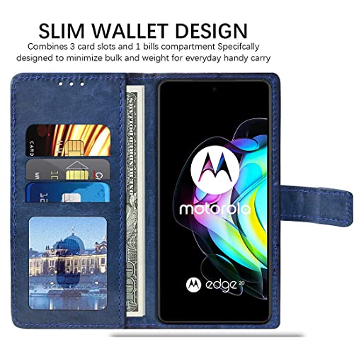 Image of Flip Cover Back Case for Motorola Edge 20 | Premium Leather Finish | Inbuilt Pockets & Stand | Flip Cover Back Case for Motorola Edge 20 (Blue)